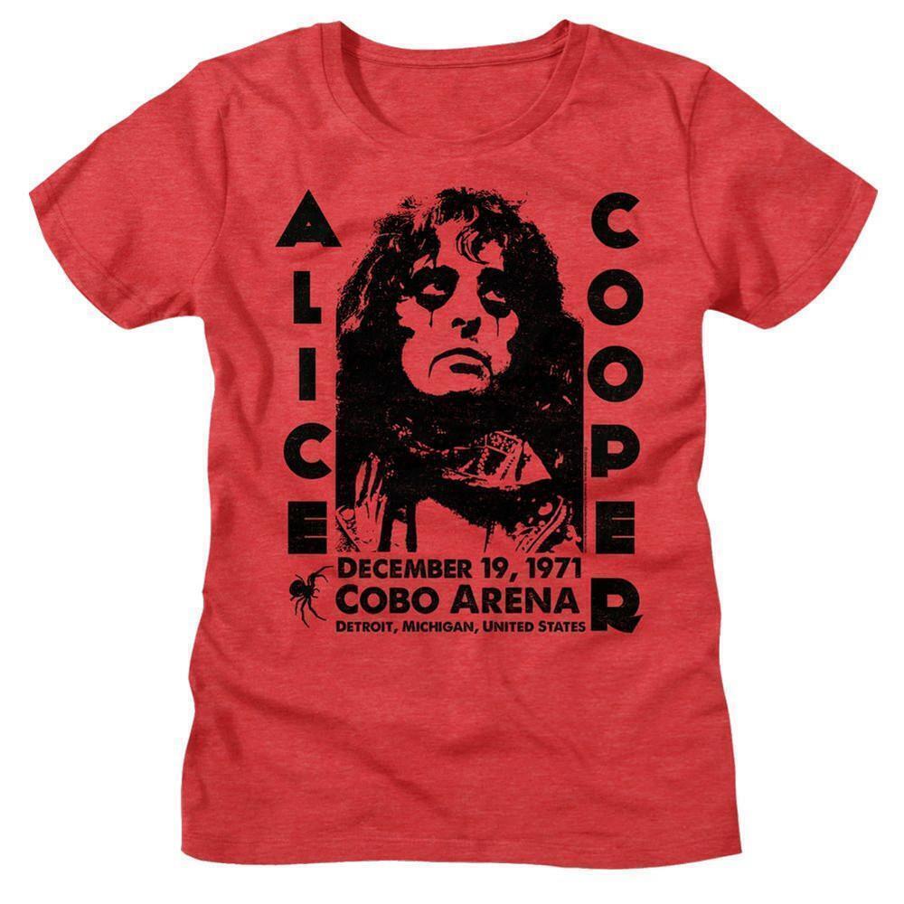 Alice Cooper Cobo Arena 1971 Red Heather Womens T Shirt